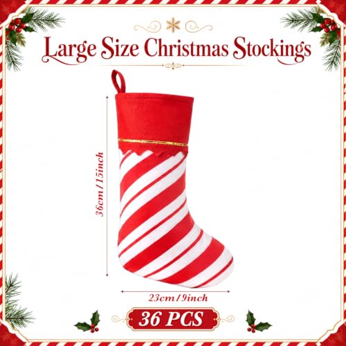Zubebe 36 Pcs Christmas Stockings Bulk 15 Inch Felt Red White Twill Stripe