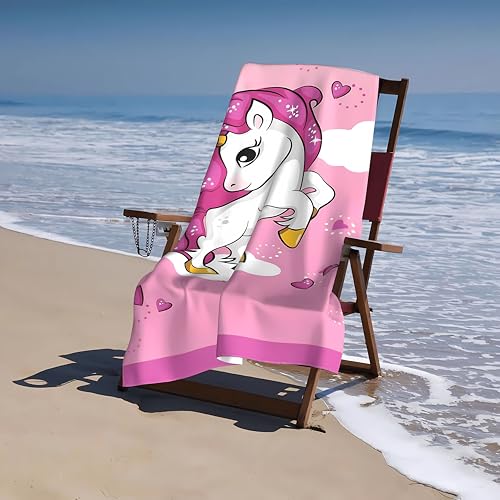 Unicorn Beach Towel for Kids, Oversized Sandproof Microfiber 30"x60"