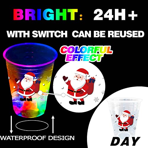 Mishunyus 24 Pack Glow Christmas Party Cups with LED Lights & Stickers