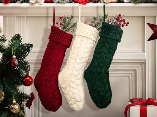 18-Inch Cable Knit Christmas Stockings, 6-Pack Large Holiday Decor
