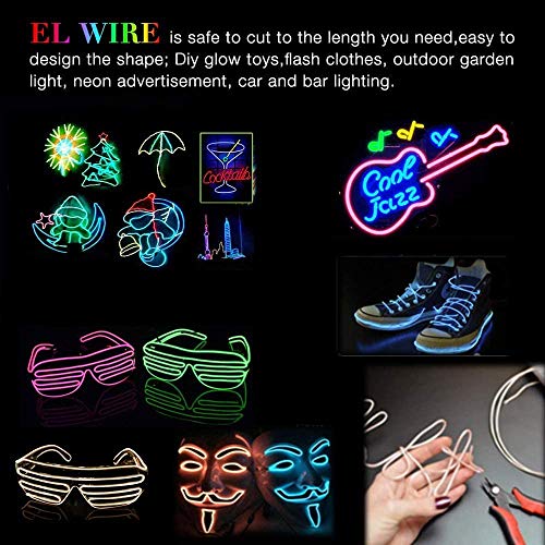 9ft EL Wire Kit 5 Pack, Flexible Neon Light Strings with Battery Packs