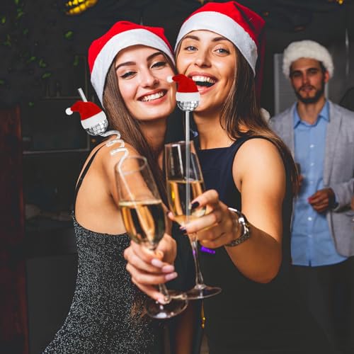 Sliner 48 Pack Christmas Disco Ball Straws & Stirrers with Hats - Reusable Plastic Cocktail Accessories for Holiday Parties