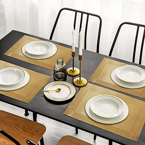 Trophable Set of 6 Gold Woven Heat-Resistant Placemats - Stylish Table Decor