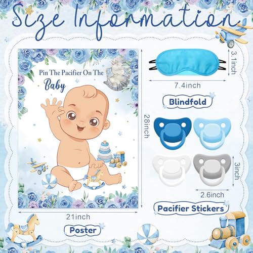 Pin the Pacifier Baby Shower Game - Blue Elephant Theme Party Activity