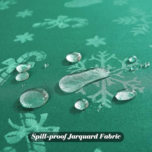Honellaty Christmas Green Rectangular Tablecloth 120x60in Spillproof Wrinkle-Resistant Holiday Decor