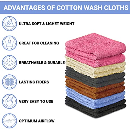 QUBA LINEN 100% Cotton Washcloth Set 24-Pack - 12x12 Absorbent Face Towels