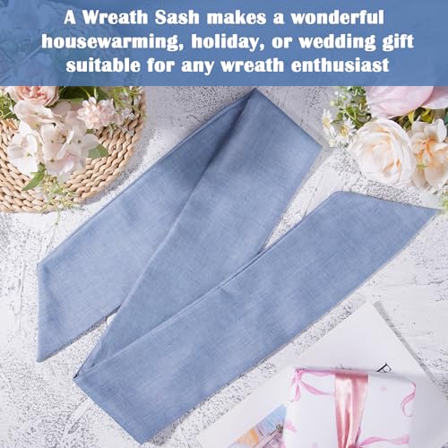 Blue Wreath Sash for Front Door 2 Pack - 60 Inch Blank Linen Rustic Wreath Ribbon for DIY Embroidery and Farmhouse Home Decor