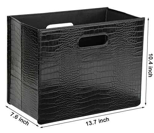 Foldable Faux Leather Magazine Rack and Document Organizer - Black