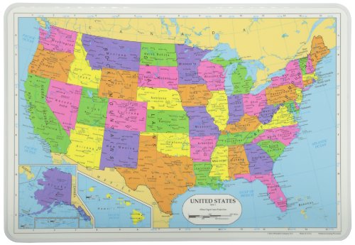 Educational USA Map Placemat, Laminated Write-on Wipe-off Learning Mat