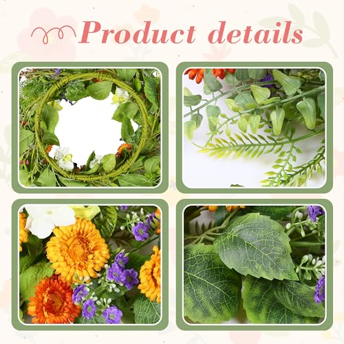 20-Inch Artificial Daisy and Tea Leaf Spring Wreath for Front Door