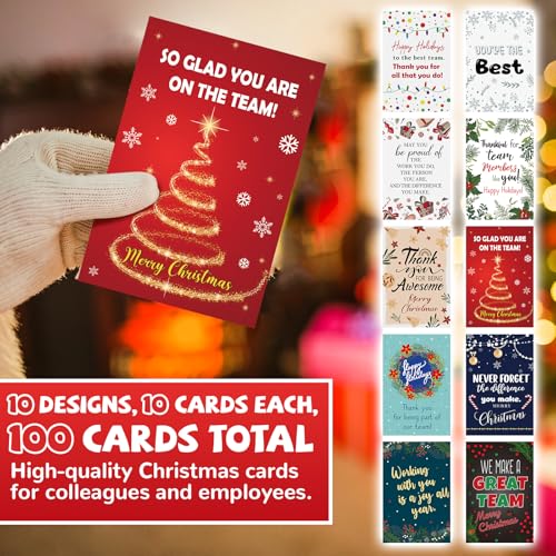 Dunzoom 100-Count Christmas Employee Appreciation Cards with Envelopes & Stickers (Traditional)