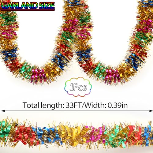 33ft Shiny Christmas Tinsel Garland - 3.5in Thick Metallic Holiday Decor