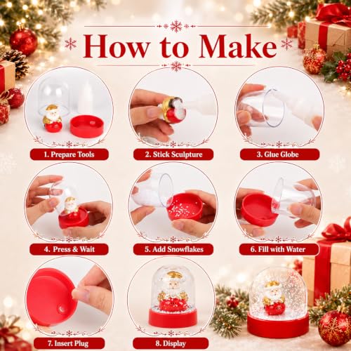 Zplontya Christmas Snow Globe Craft Kit for 2 Globe Halves–DIY Snow Globes with Santa, Snowman, Tree & Gifts (Christmas 2pcs)