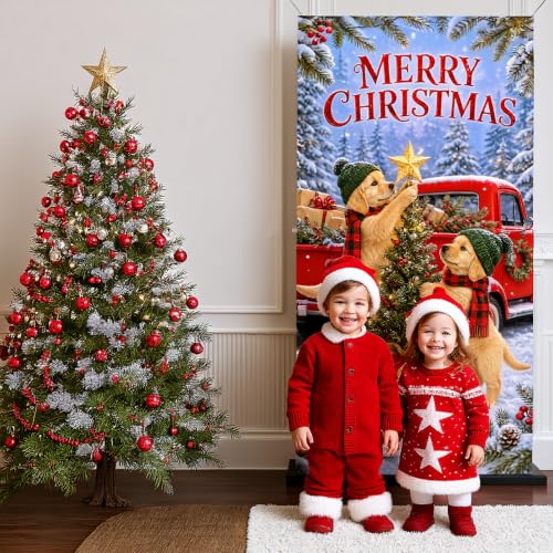 Siglowvix Dog Themed Merry Christmas Golden Retriever Door Banner 35x71 In Holiday Decor