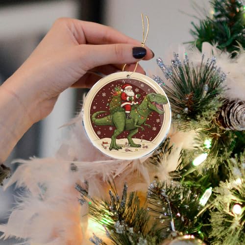 Santa Ride Dinosaur 4 Acrylic Christmas Ornament – Funny Gag Gift 3.6 in