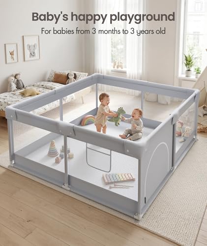 Baby Playpen 47x47in with Door and Breathable Mesh for Infants