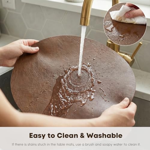 15-Inch Faux Leather Placemats - Set of 4 Waterproof Reversible Table Mats
