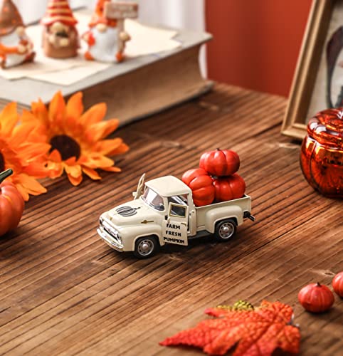 Mini Metal Farm Truck Decor with 3 Pumpkins for Fall Tiered Tray Display