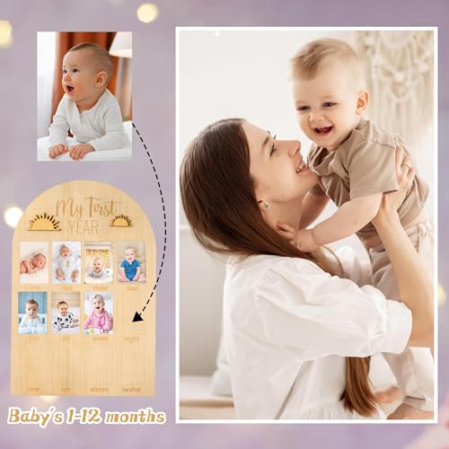 Baby First Year Photo Frame Board - Boho Sun 12 Month Milestone Keepsake
