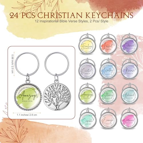 Suncalla Colorful Watercolor Christian Pastor Keychains & Inspirational Cards Bulk Set of 24