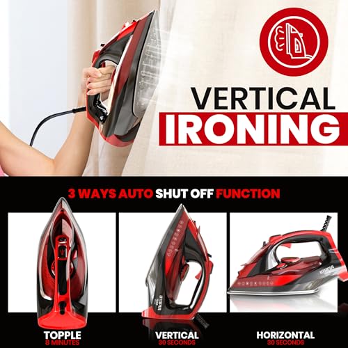Utopia Home 1800W Steam Iron for Clothes with Non-Stick Soleplate & Auto-Off