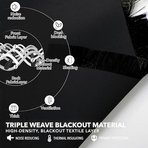 Deconovo Blackout Curtains, Thermal Insulated, W52 x L108 2 Panels, Back Tab, Machine Washable, Room-Darkening Drapes for Bedroom/Living Room Black