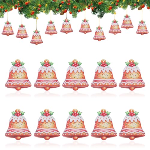 Style4 10Pcs Gingerbread Bell Acrylic Ornaments, 2D Flat Xmas Tree Decorations