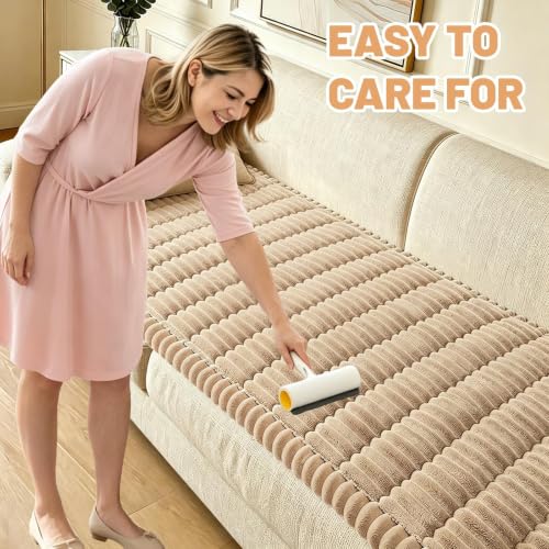 Washable Non-Slip Pet Couch Cover - Fuzzy Sofa Protector Mat (Brown, 27.6"x59")