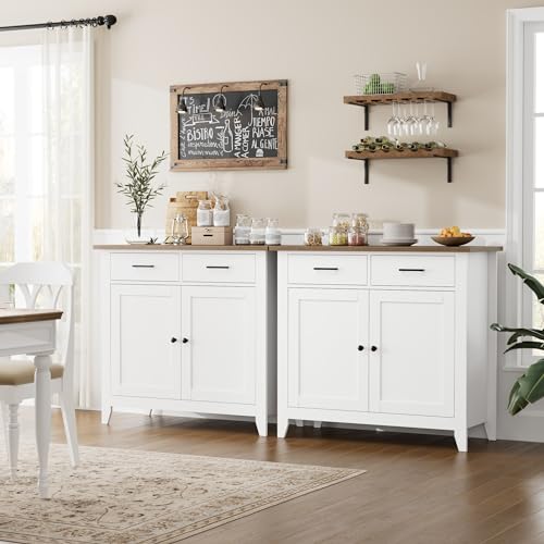 Farmhouse Kitchen Storage Cabinet, Buffet Sideboard with 2 Drawers and Doors