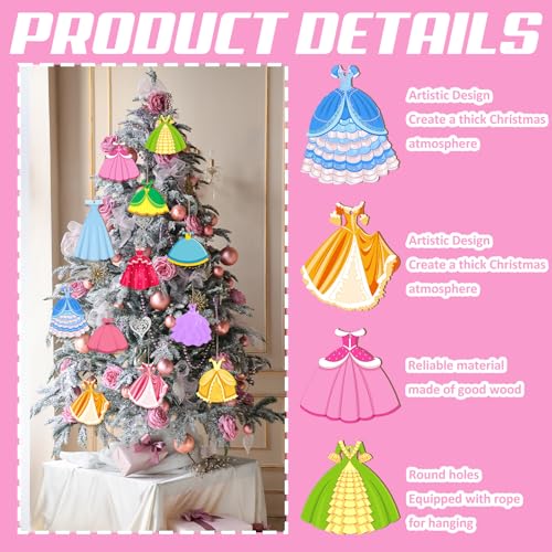Huwena 36Pcs Christmas Wooden Princess Dress Ornaments Set