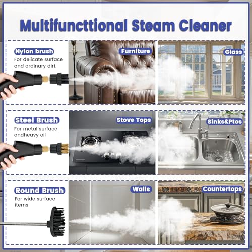 2500W Handheld Steam Cleaner with 14 Accessories, 6-Level Adjustable Pressure