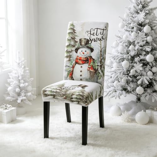 SearchI Snowman Christmas Dining Chair Covers Set of 6 Stretch Holiday Slipcovers