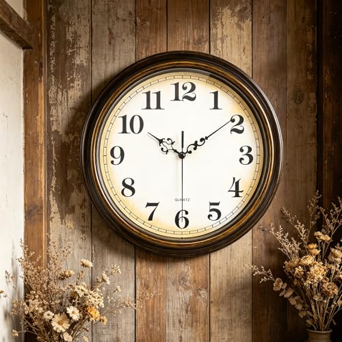12-Inch Vintage Wall Clock, Silent Non-Ticking Antique Bronze Clock