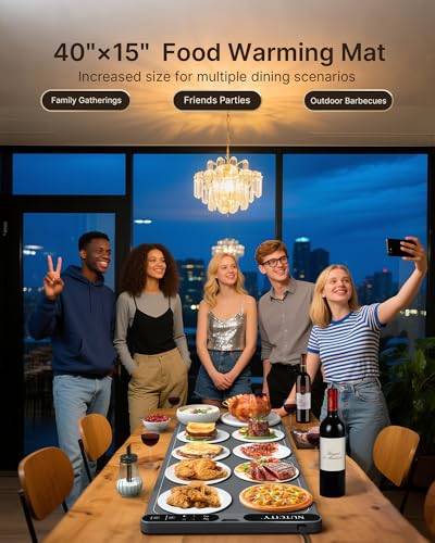 NUTCITY Extra Large 40" x 15" Warming Mat for Food with Heat-Resistant Pad - Starry Gray