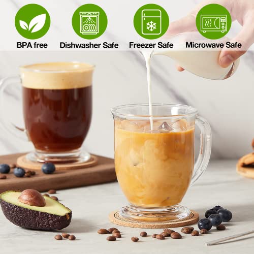 Set of 4 Glass Coffee Mugs 15 Oz with Handles for Hot Beverages