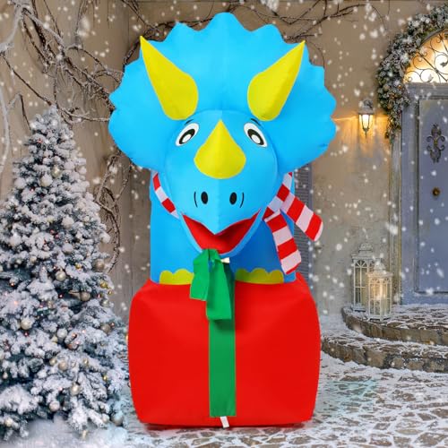 5FT Christmas Inflatable Dinosaur with Gift Box Outdoor Decor