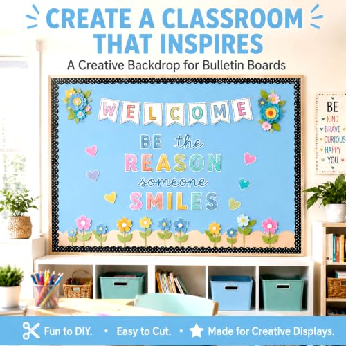 Light Blue Bulletin Board Paper Roll, 16" x 20ft Waterproof Fabric Backdrop