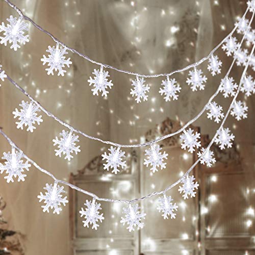Geefuun 2-Pack 100 LED Winter Snowflake String Lights, White, 42.6 ft