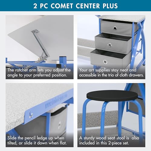 Adjustable Craft Table and Stool Set with Storage Drawers