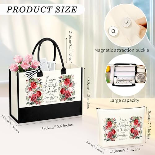 Christian Gifts for Women Tote & Make Up Bag Set - Birthday & Friendship Gifts