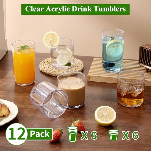 12-Piece Unbreakable Plastic Drinking Glass Set - Clear PET Tumblers