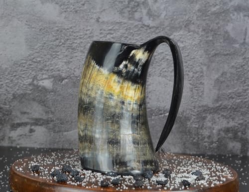 Handmade 16 oz Viking Ox Horn Drinking Mug - Authentic Food-Grade Tankard