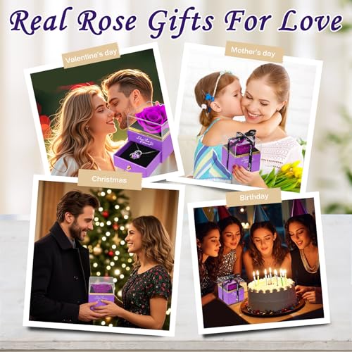 Preserved Purple Rose Gift Set with Necklace for Her