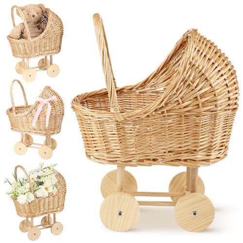 20-Inch Vintage Wicker Baby Carriage Basket for Floral Arrangements