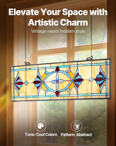 Hanging Stained Glass Window Panel - Tiffany Style 32 x 10 in