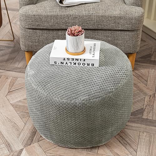 Unstuffed Fuzzy Pouf Ottoman Cover 20x20x12 Inch Foot Rest Storage Bag