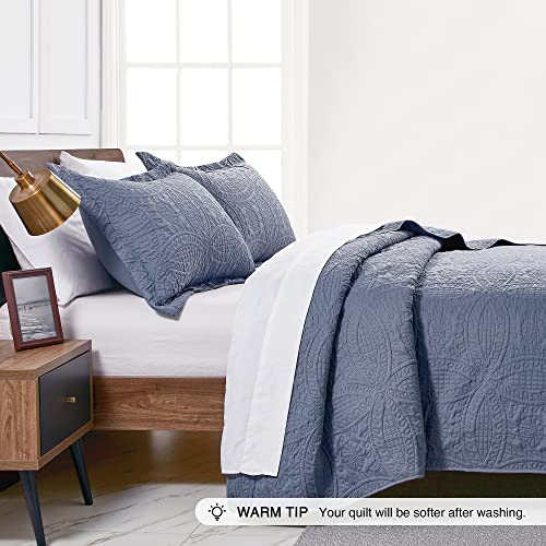Love's Cabin Queen Quilt Set - Blue Lightweight Summer Bedspread