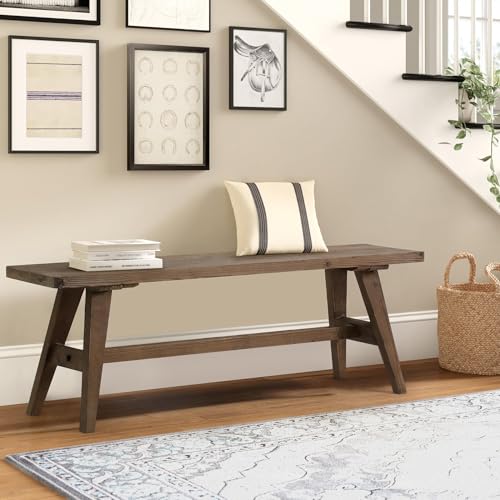 47-Inch Solid Wood Farmhouse Entryway Bench, Rustic Dining Room Seating