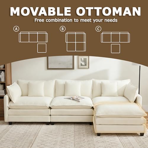 113-Inch Modular Sectional Sofa, L-Shaped Chenille Cloud Couch with Ottoman