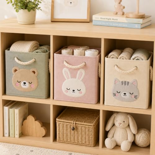 Collapsible Felt Storage Bins - Set of 3 Cube Organizers with Rope Handles
